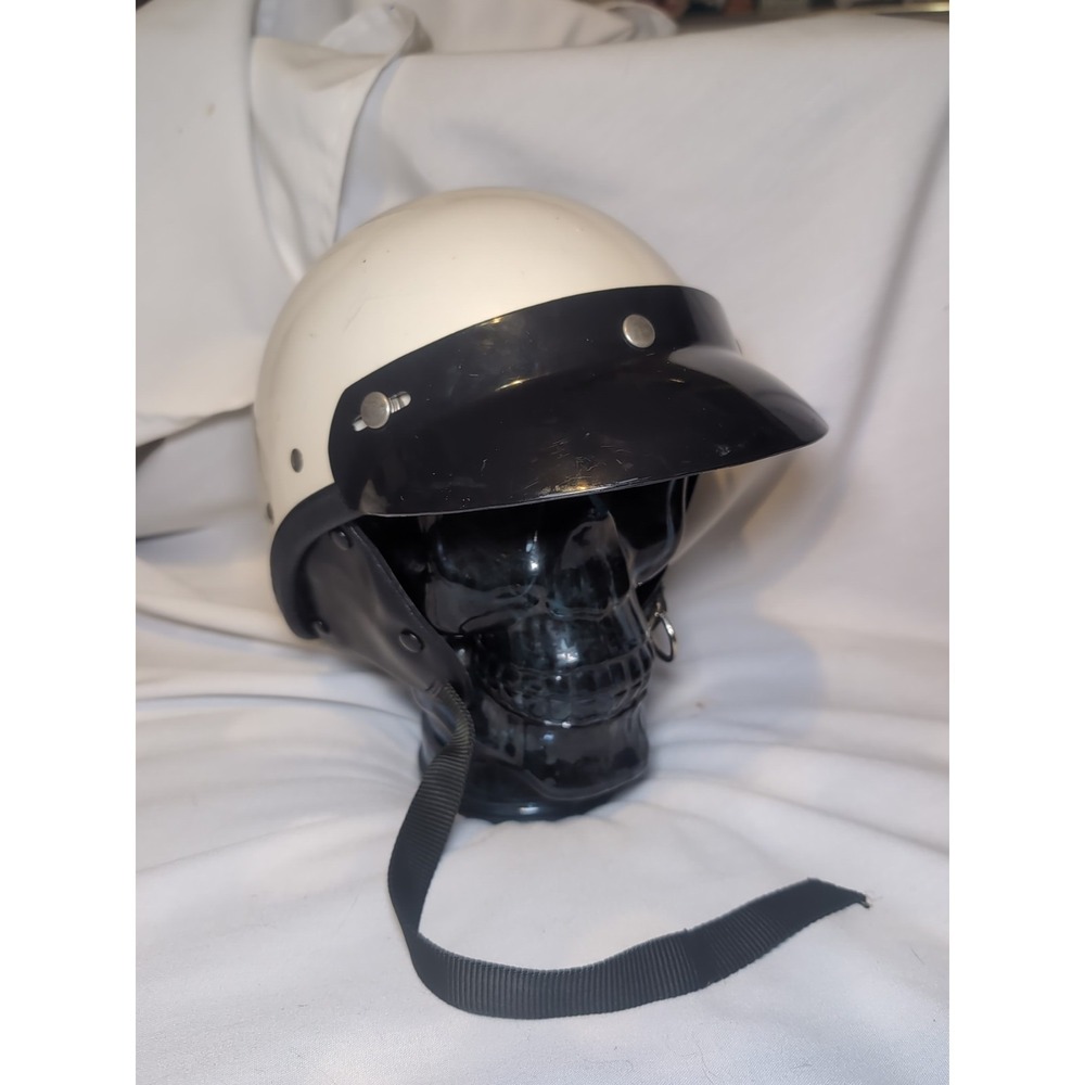 Vintage 60s Buco Traveler Motorcycle Crash Helmet W/ Visor Adjustable Size White